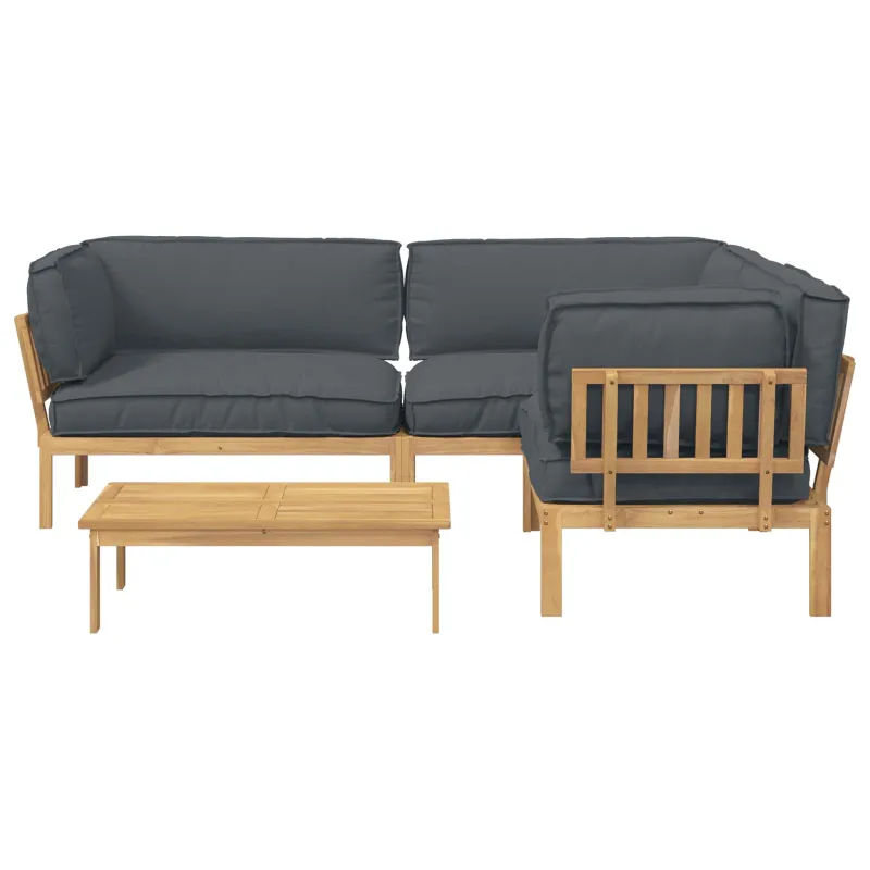Sofos komplektas 4 pcs Antracitas Kietos akacijos mediena