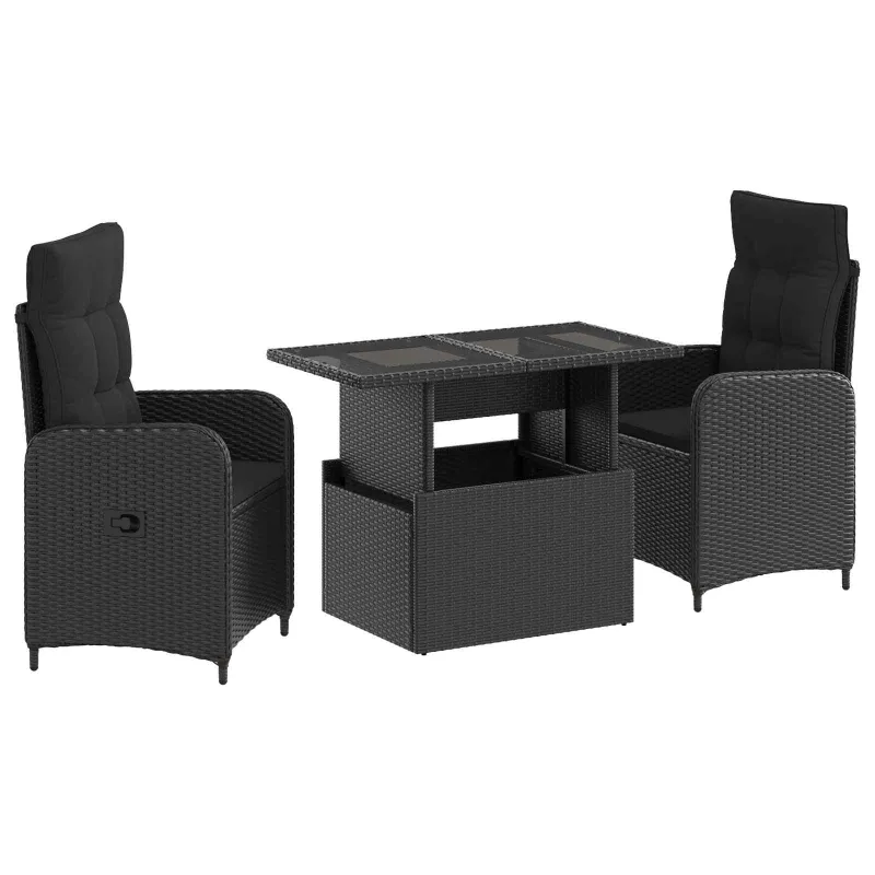 Lauko valgomojo komplektas 3 pcs Juoda poliratanas
