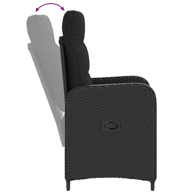 Lauko valgomojo komplektas 3 pcs Juoda poliratanas