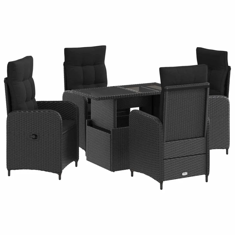 Lauko valgomojo komplektas 5 pcs Juoda poliratanas