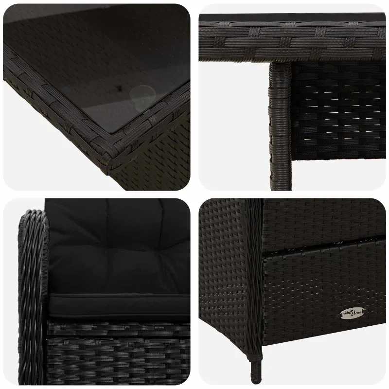 Lauko valgomojo komplektas 5 pcs Juoda poliratanas