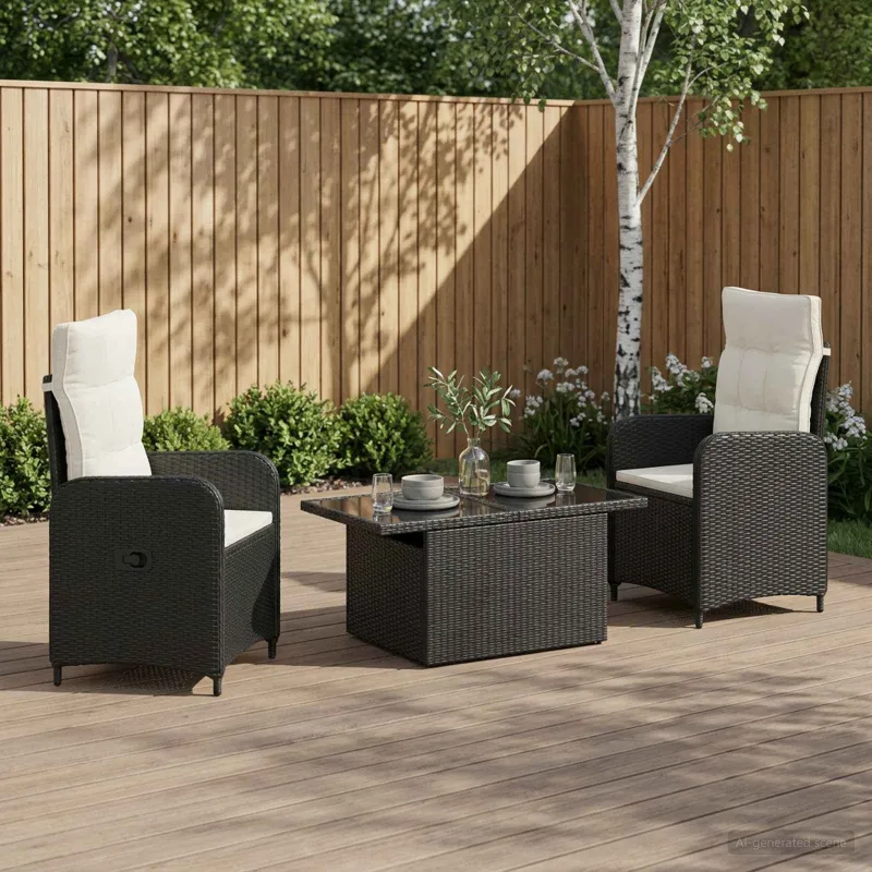 Lauko valgomojo komplektas 3 pcs Juoda ir kreminė balta