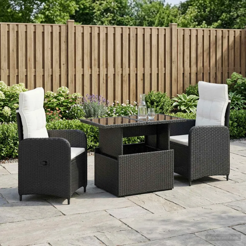 Lauko valgomojo komplektas 3 pcs Juoda ir kreminė balta