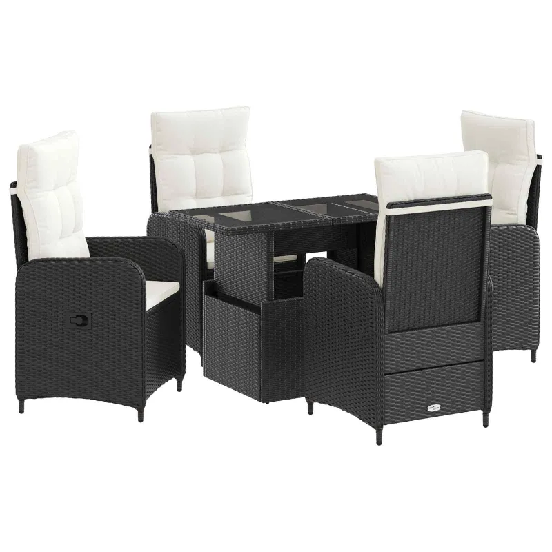 Lauko valgomojo komplektas 5 pcs Juoda ir kreminė balta