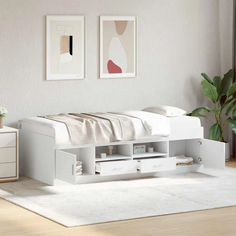 Lovos rėmas su saugojimu Balta 80 x 200 cm Apdirbta mediena