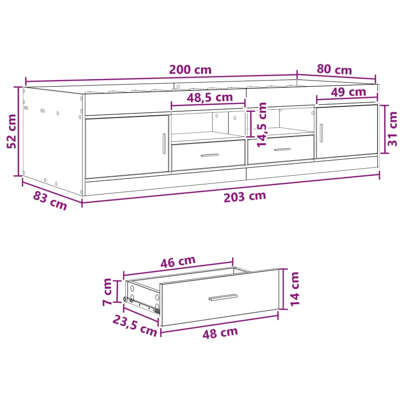 Lovos rėmas su saugojimu Sendintos medienos 80 x 200 cm
