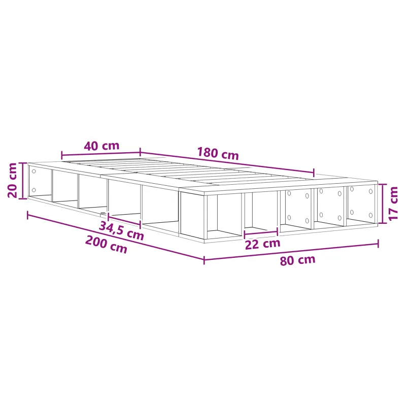 Lovos rėmas su saugojimu su lentyna Sonoma ąžuolas 80 x 200 cm