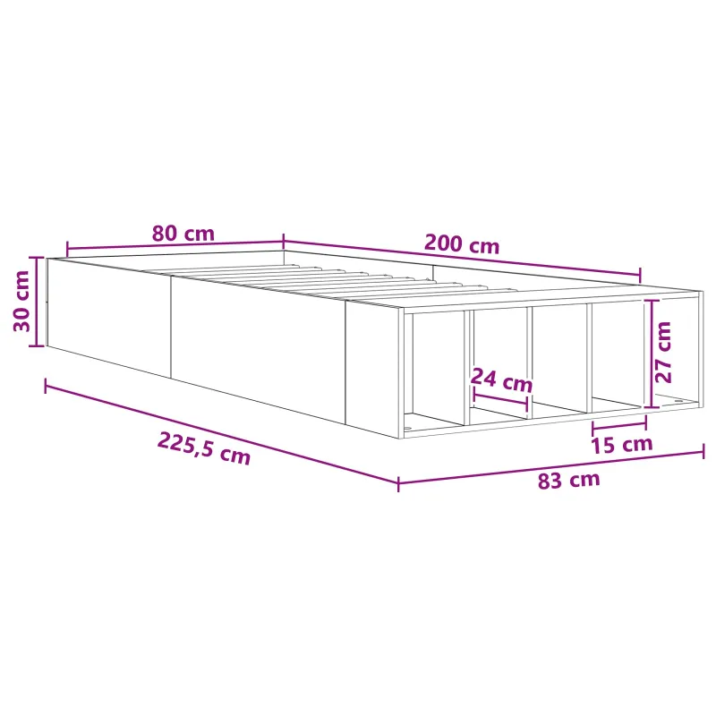 Lovos rėmas su saugojimu Sendintos medienos 80 x 200 cm