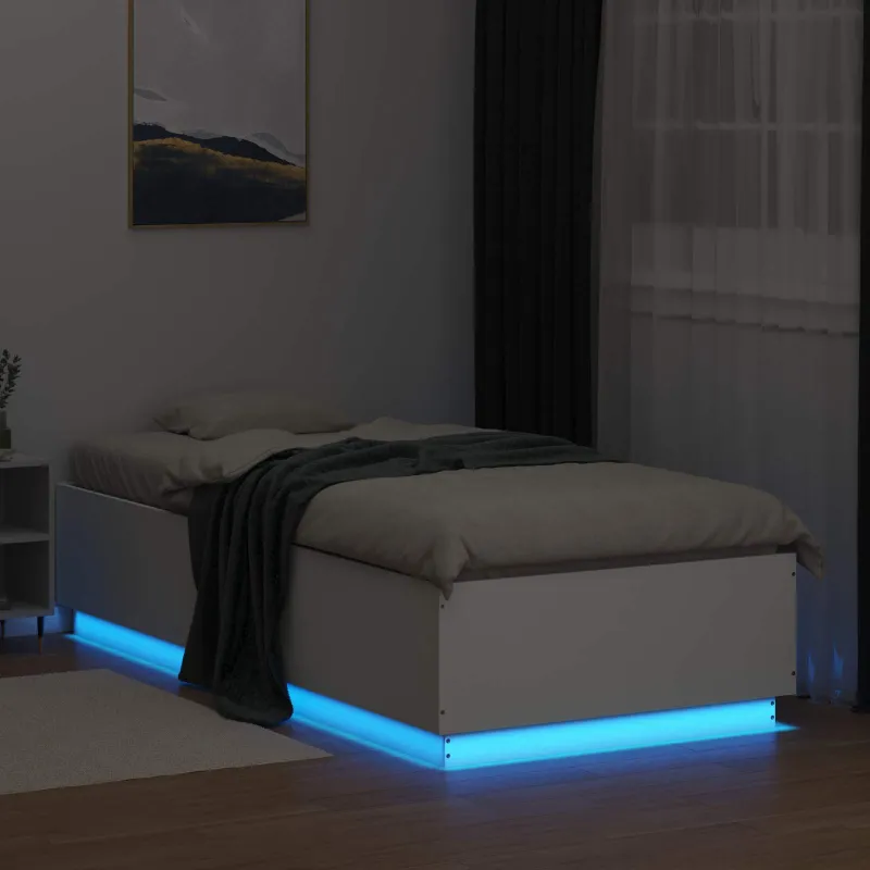 Lovos rėmas su LED Balta 80 x 200 cm Apdirbta mediena