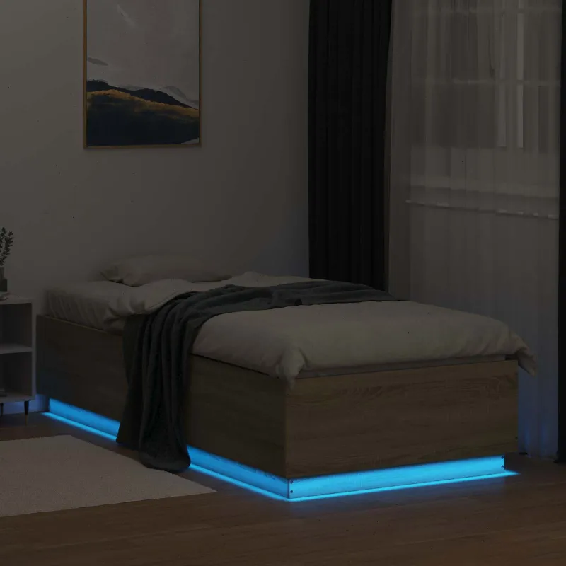 Lovos rėmas su LED Sonoma ąžuolas 80 x 200 cm Apdirbta mediena
