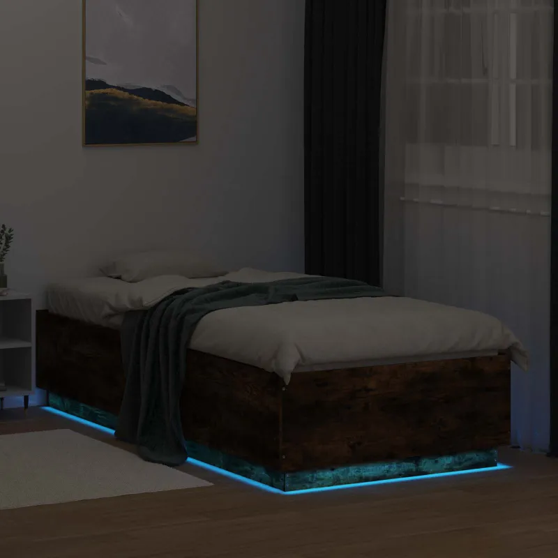 Lovos rėmas su LED Dūminio ąžuolo 80 x 200 cm Apdirbta mediena