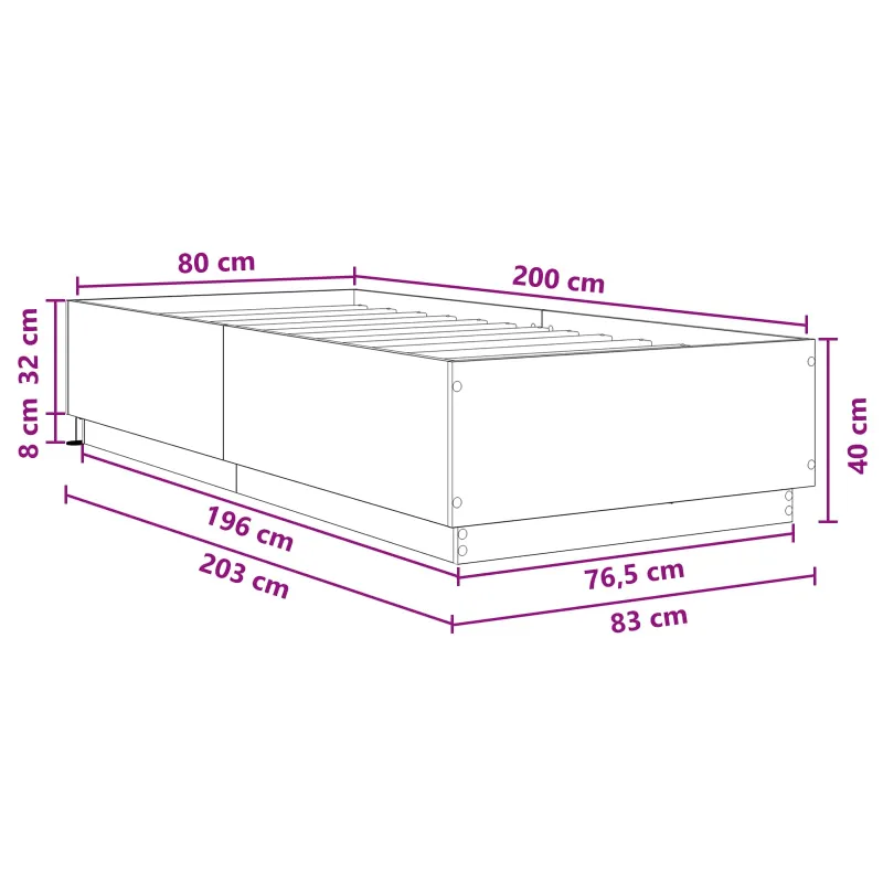 Lovos rėmas su LED Dūminio ąžuolo 80 x 200 cm Apdirbta mediena