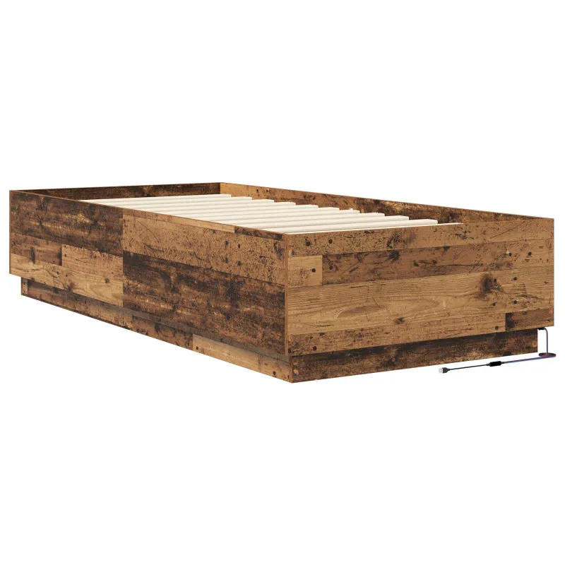 Lovos rėmas su LED Sendintos medienos 80 x 200 cm
