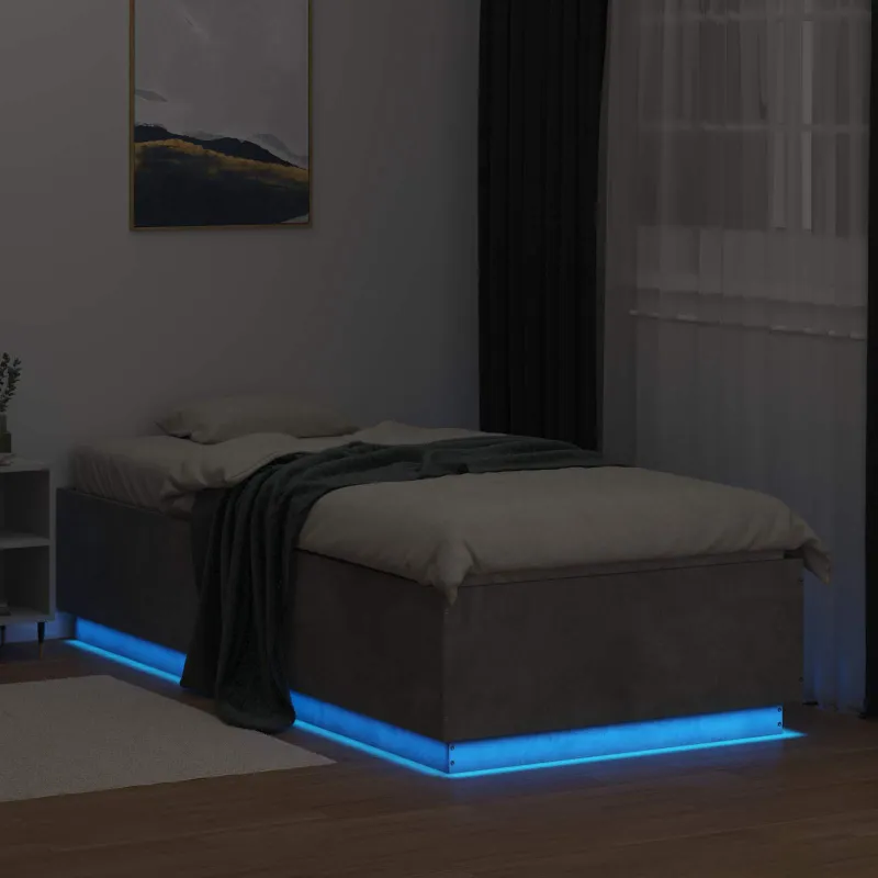 Lovos rėmas su LED Betono pilka 80 x 200 cm Apdirbta mediena