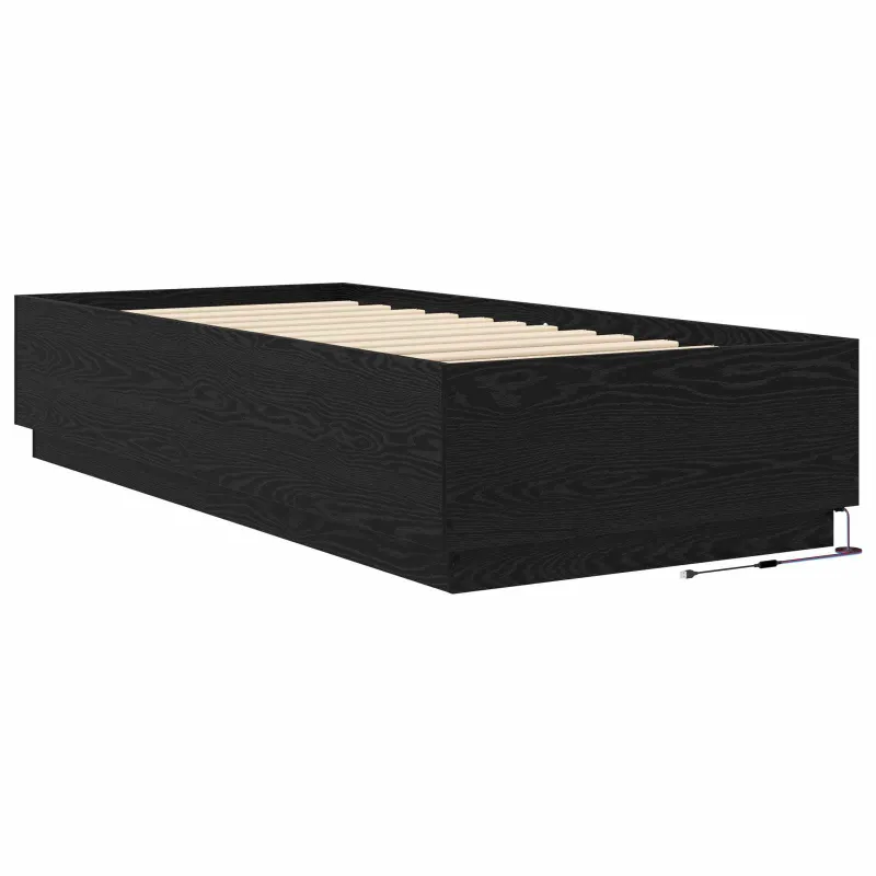 Lovos rėmas su LED Juodojo ąžuolo 80 x 200 cm Apdirbta mediena
