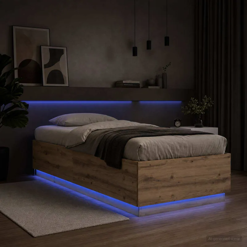 Lovos rėmas su LED Artisano ąžuolo 80 x 200 cm Apdirbta mediena