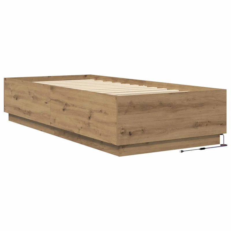 Lovos rėmas su LED Artisano ąžuolo 80 x 200 cm Apdirbta mediena