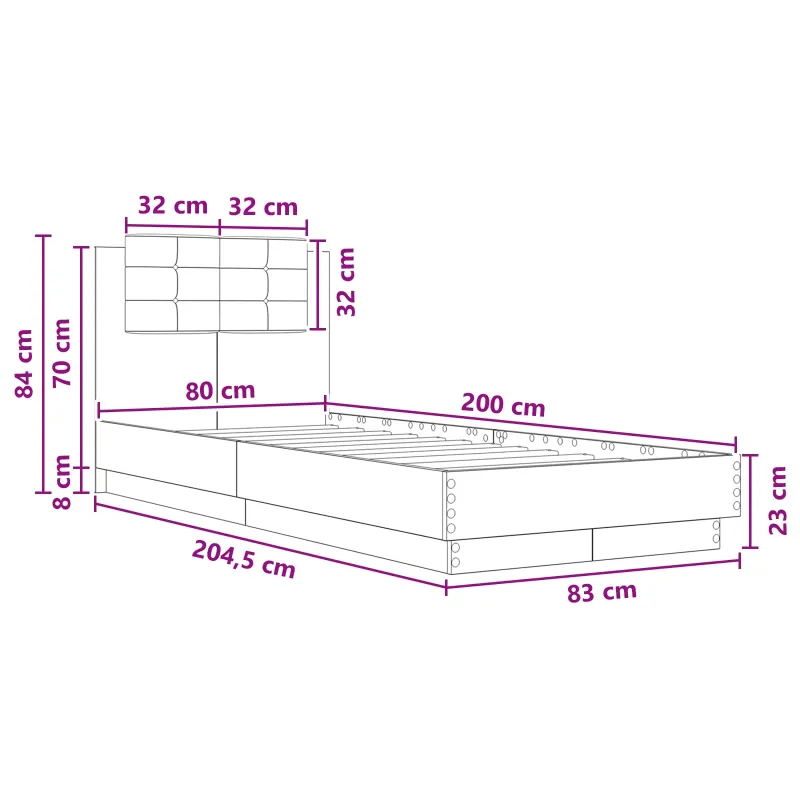 Lovos Rėmas su Galvūgaliu Sonoma ąžuolas 80 x 200 cm