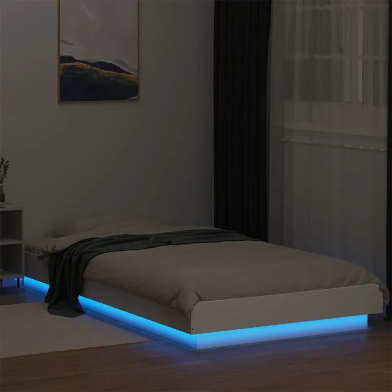 Lovos rėmas su LED Balta 80 x 200 cm Apdirbta mediena