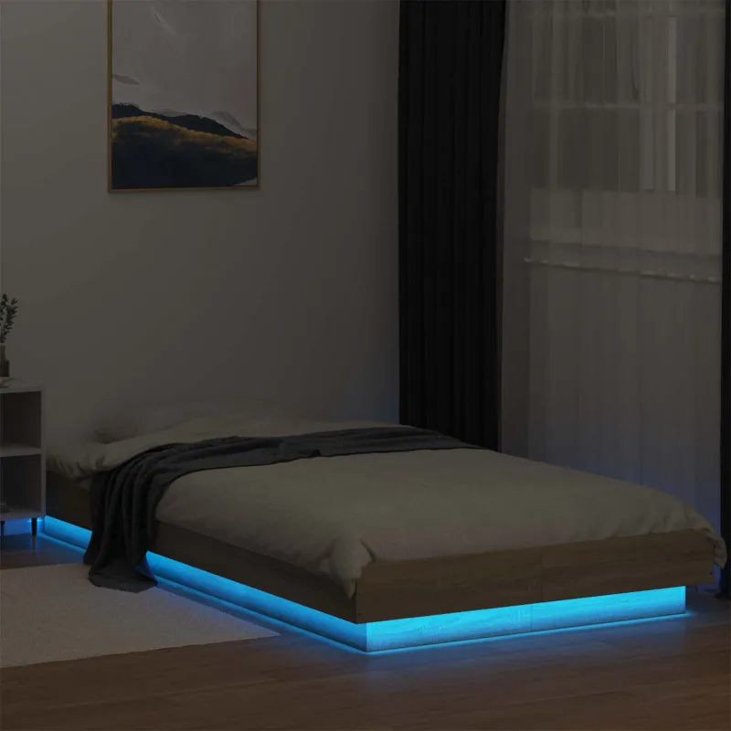 Lovos rėmas su LED Sonoma ąžuolas 80 x 200 cm Apdirbta mediena