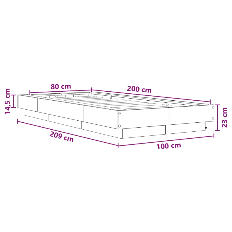 Lovos rėmas su LED Sonoma ąžuolas 80 x 200 cm Apdirbta mediena