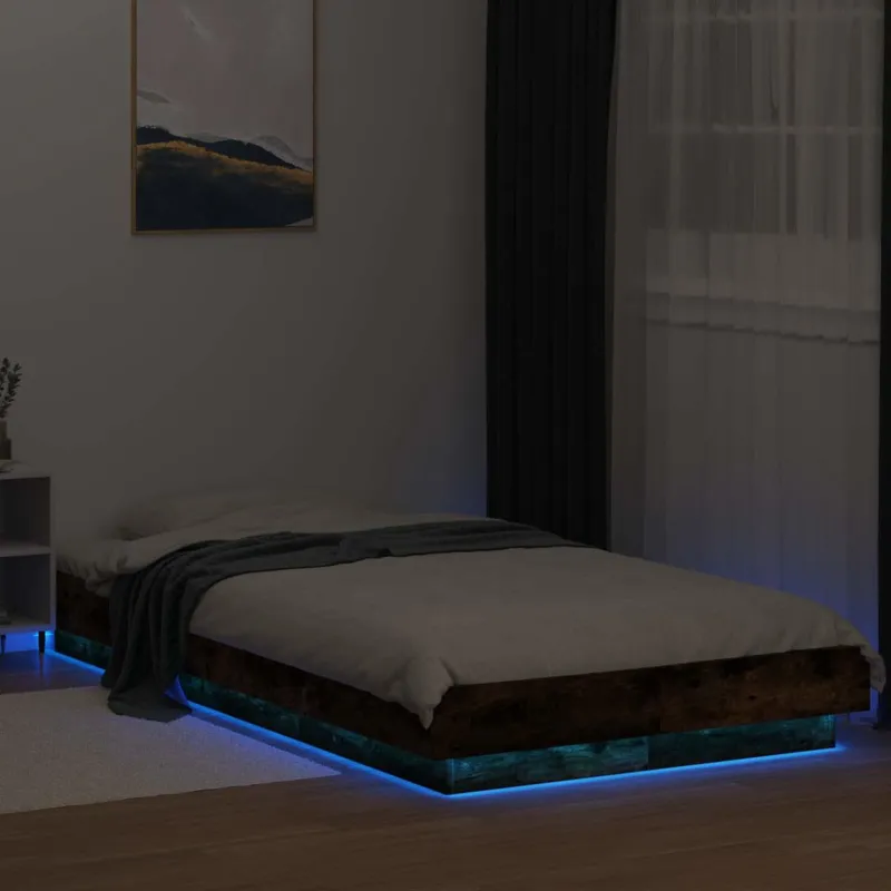 Lovos rėmas su LED Dūminio ąžuolo 80 x 200 cm Apdirbta mediena
