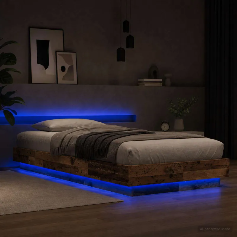 Lovos rėmas su LED Sendintos medienos 80 x 200 cm
