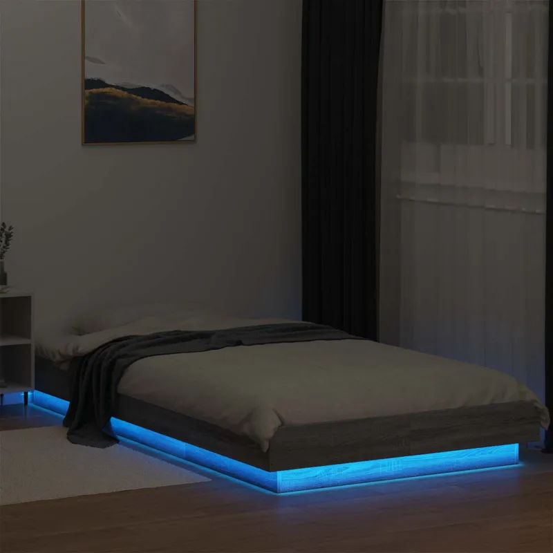 Lovos rėmas su LED Pilka Sonoma 80 x 200 cm Apdirbta mediena