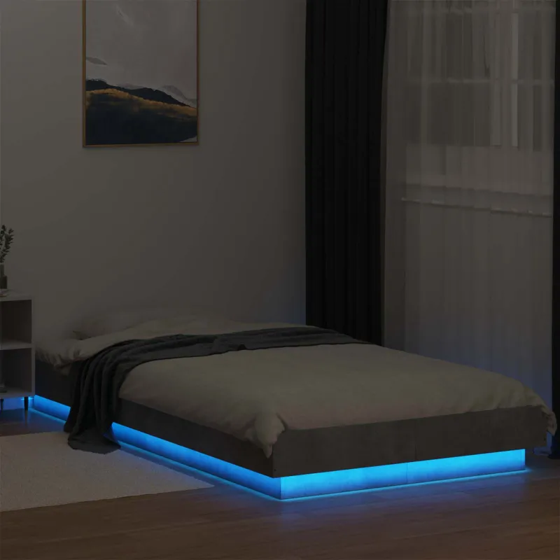 Lovos rėmas su LED Betono pilka 80 x 200 cm Apdirbta mediena