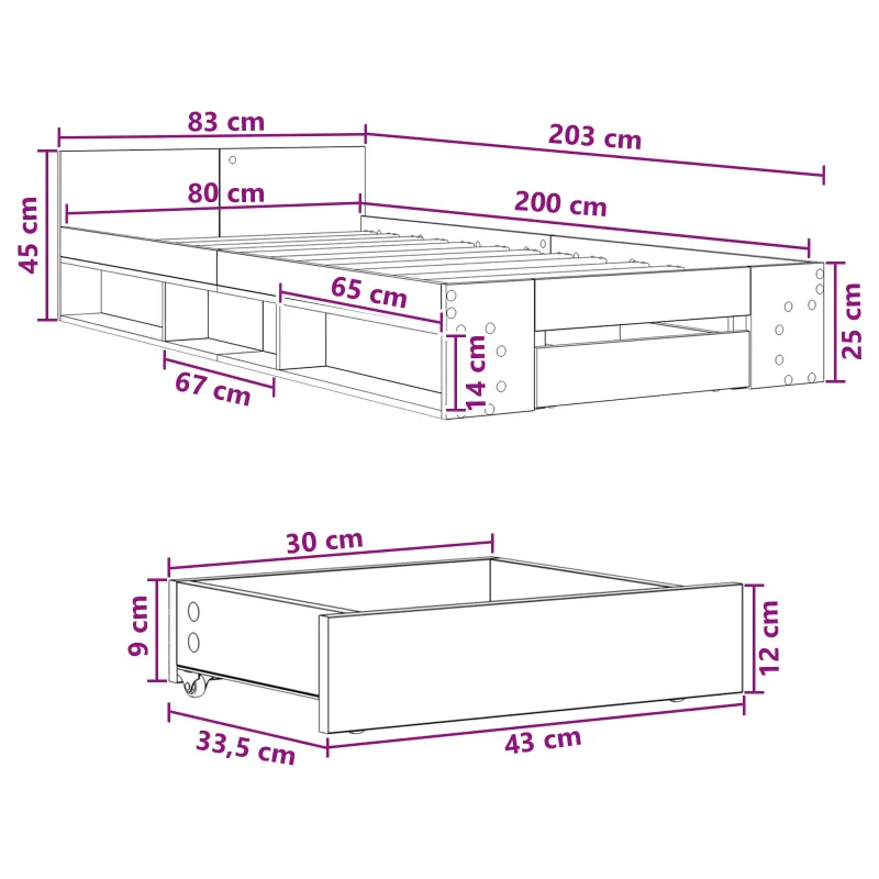 Lovos rėmas su saugojimu Balta 80 x 200 cm Apdirbta mediena