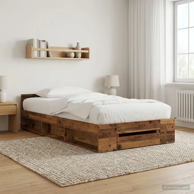 Lovos rėmas su saugojimu Sendintos medienos 80 x 200 cm
