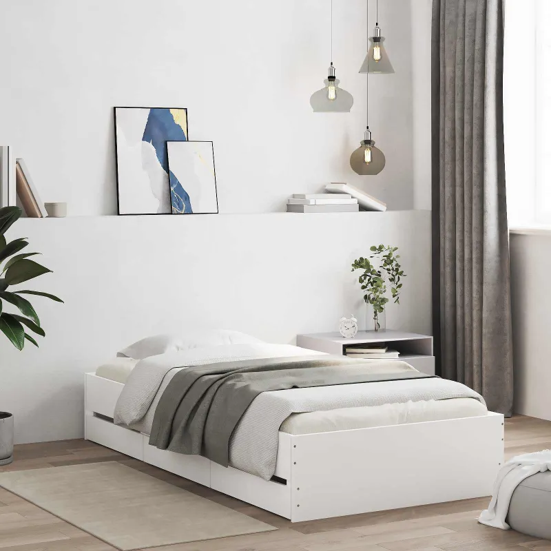 Lovos rėmas su saugojimu Balta 80 x 200 cm Apdirbta mediena