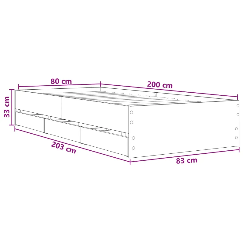 Lovos rėmas su saugojimu su stalčių Pilka Sonoma 80 x 200 cm