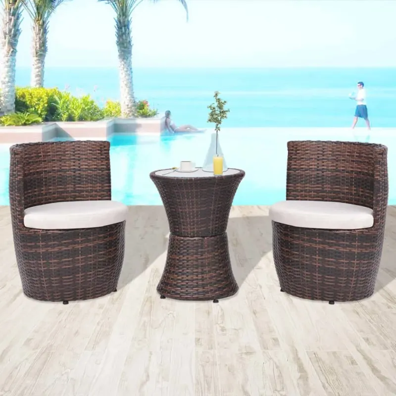 Bistrokalustekoko setti pehmusteilla, 3D, polyrattana, ruskea