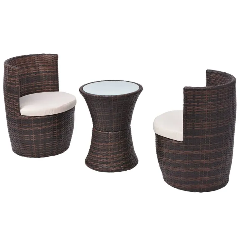 Bistrokalustekoko setti pehmusteilla, 3D, polyrattana, ruskea