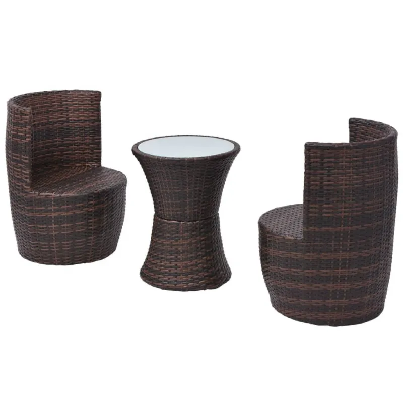 Bistrokalustekoko setti pehmusteilla, 3D, polyrattana, ruskea