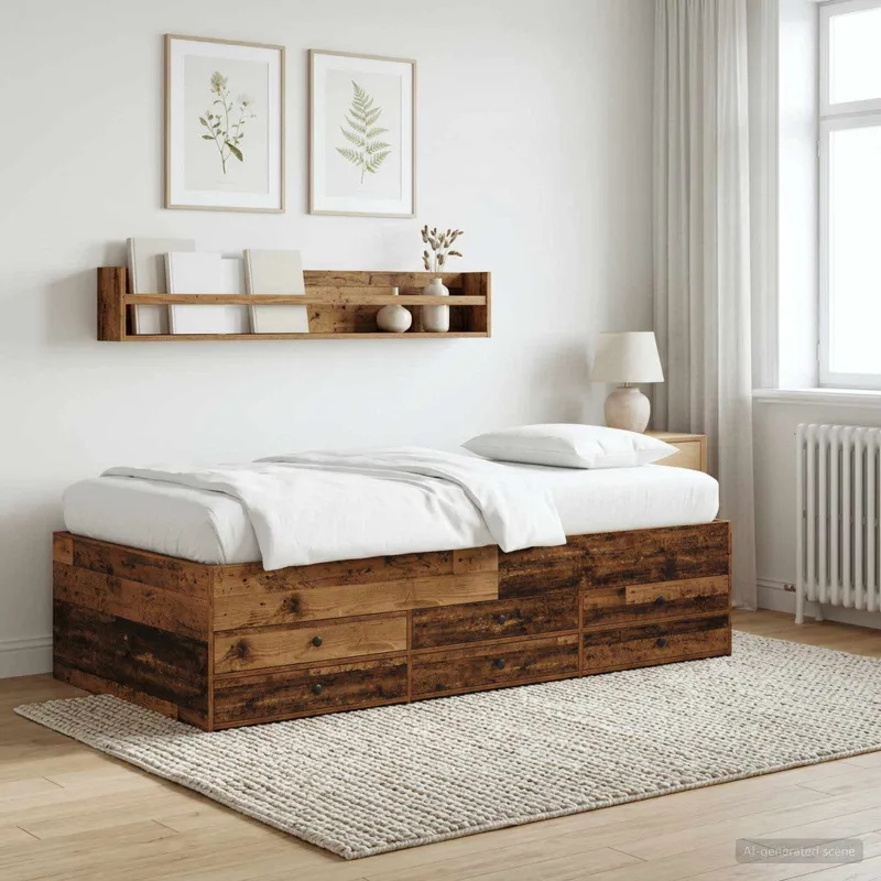 Lovos rėmas su saugojimu Sendintos medienos 80 x 200 cm