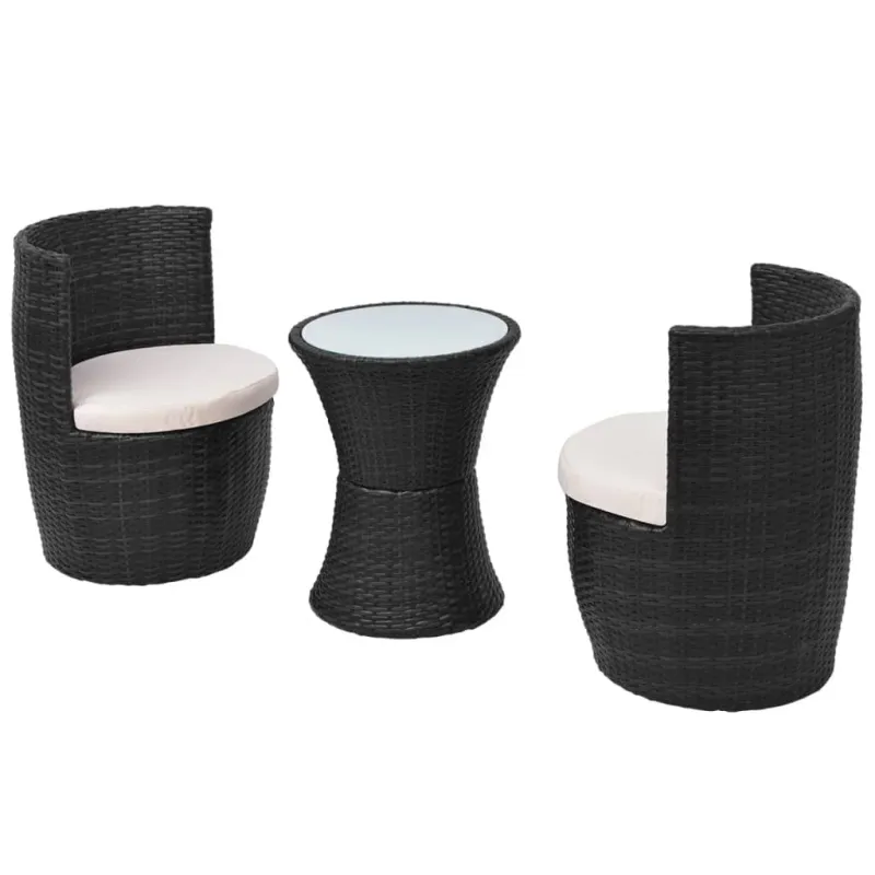 Bistrokalustekokonaisuus tyynyine, 3D, musta, poliratkaali
