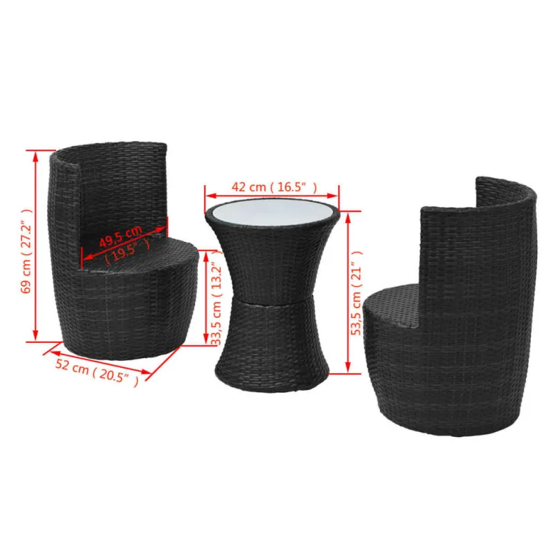 Bistrokalustekokonaisuus tyynyine, 3D, musta, poliratkaali