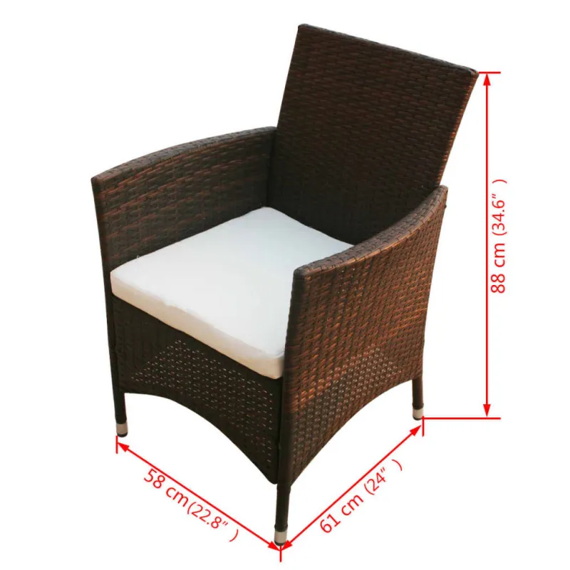 Ulkokalustesarja, jossa tyynyt, 9 osaa, ruskea, polyrottinki