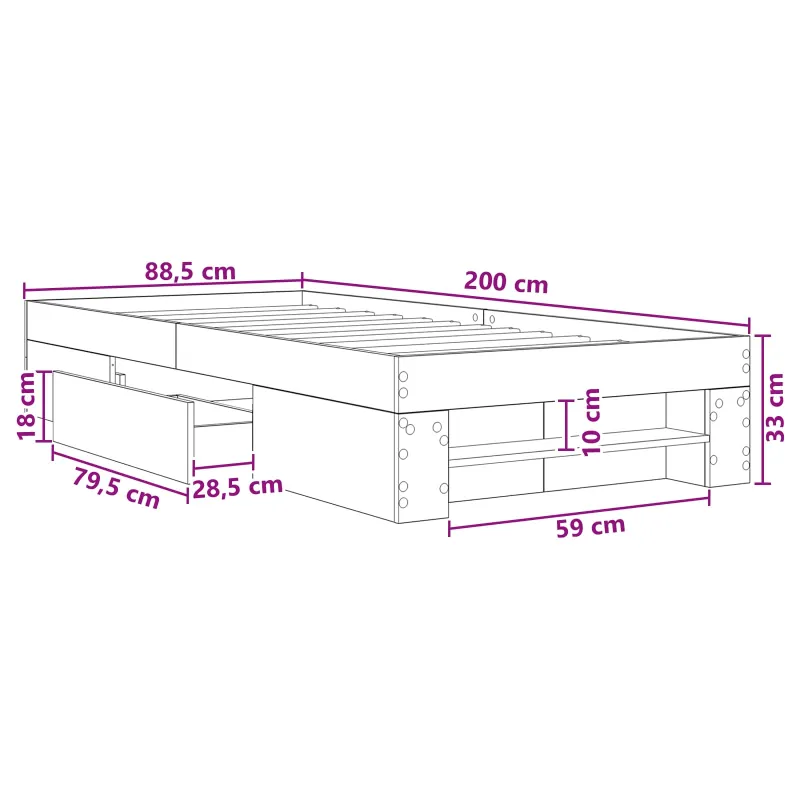 Lovos rėmas su saugojimu su stalčių Pilka Sonoma 80 x 200 cm