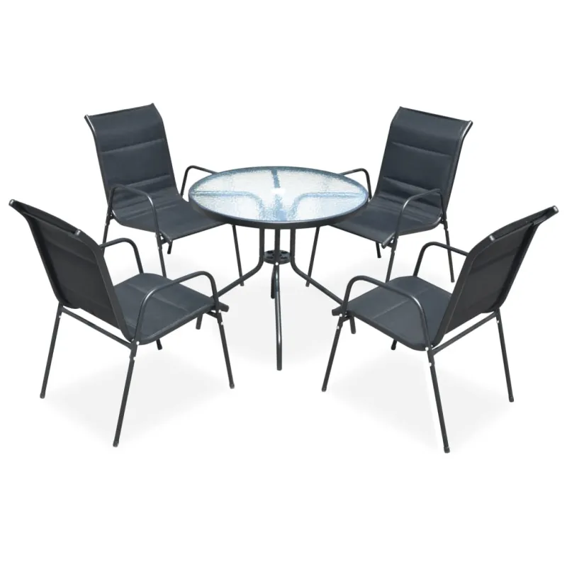 Lauko ruokailuryhmän setti, 5 osaa, musta, teräs