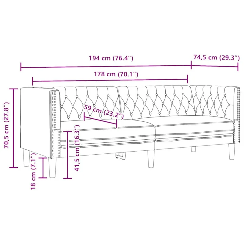 Sofa Juoda 194 x 74,5 x 70,5 cm PVC
