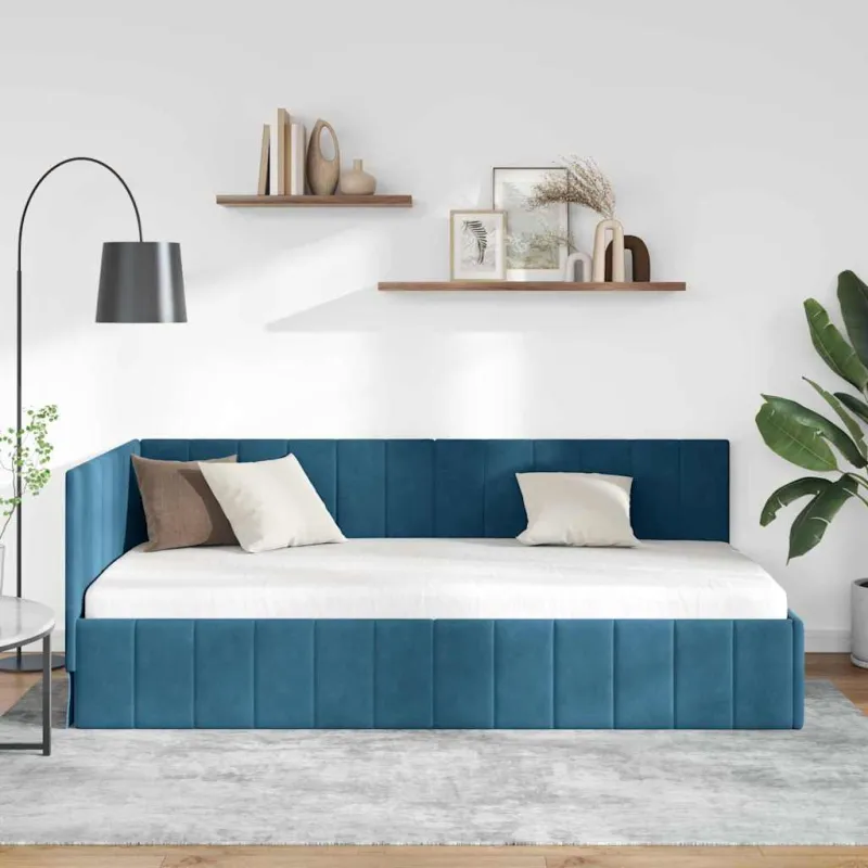 Kampinė lovos konstrukcija Mėlyna 100 cm x 200 cm Aksomas