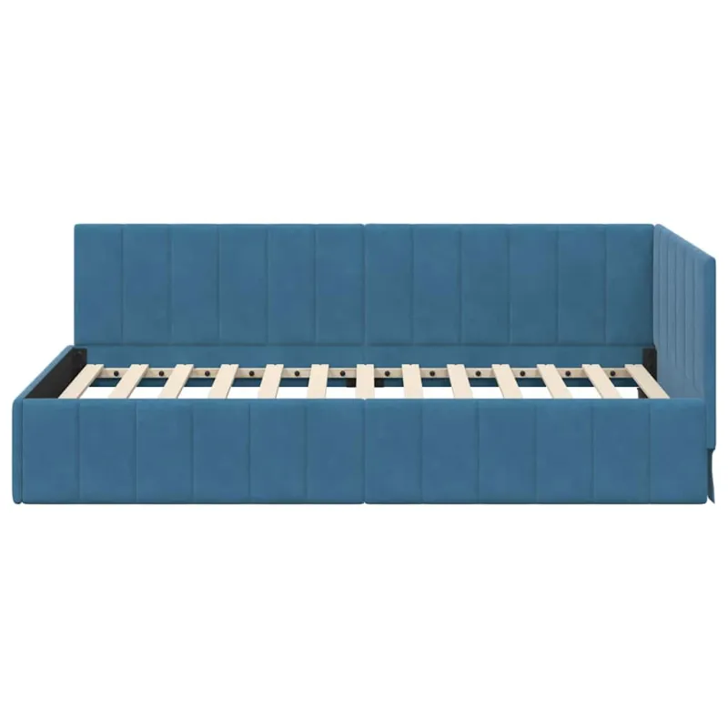 Kampinė lovos konstrukcija Mėlyna 100 cm x 200 cm Aksomas