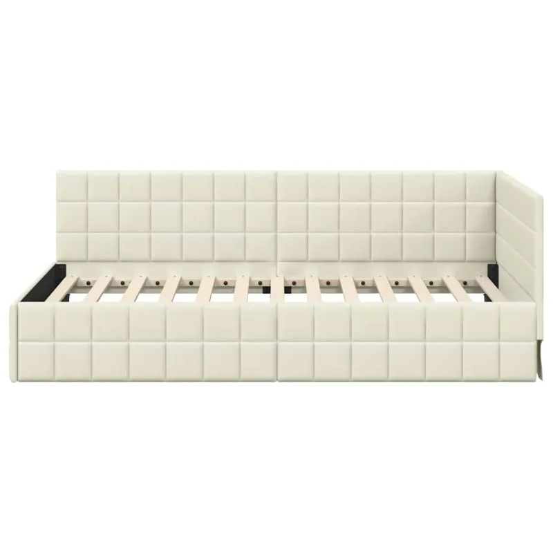 Kampinė lovos konstrukcija Kreminė 90 cm x 190 cm Aksomas
