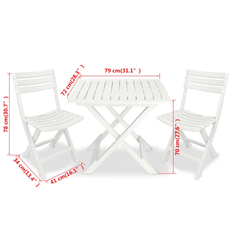 Sulankstuva bistrokalustekokonaisuus, 3D, valkoinen, muovi