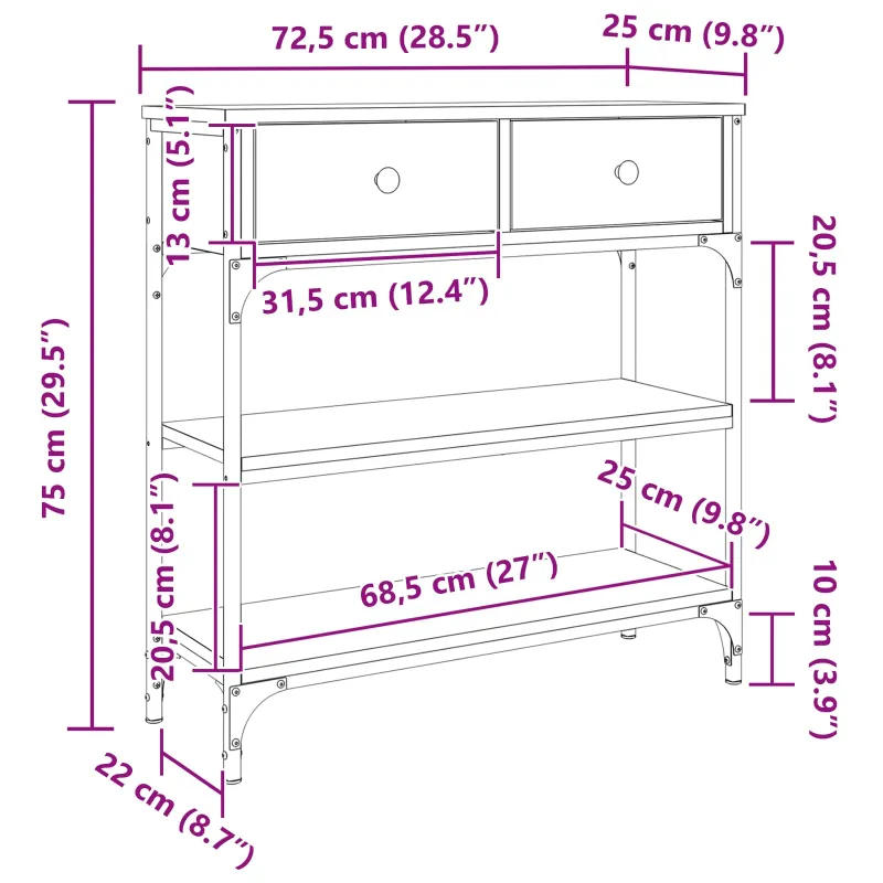 Konsolinis stalas Amatininkų ąžuolas 72.5 x 25 x 75 cm