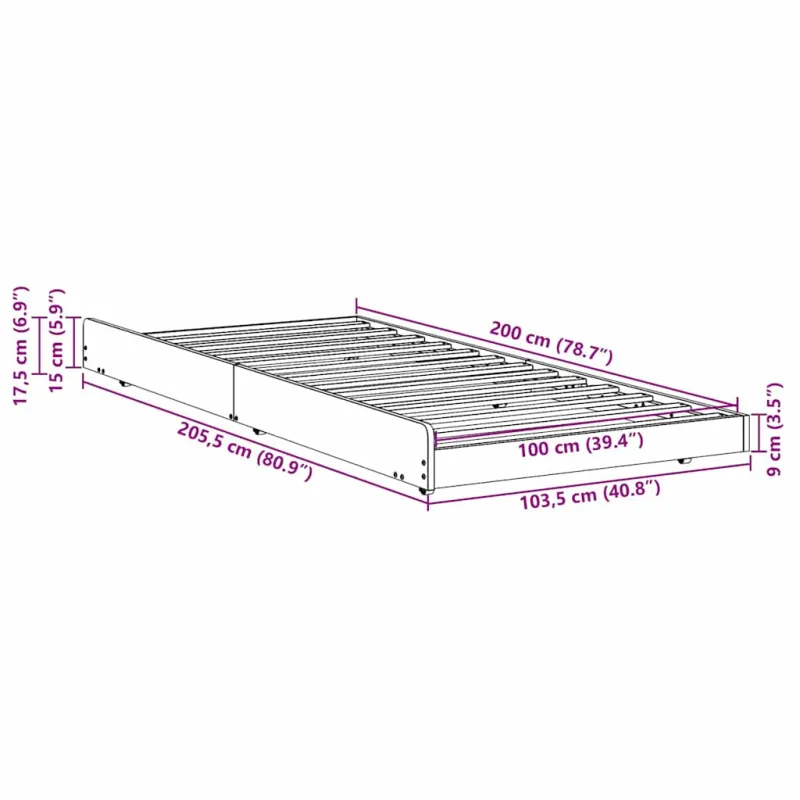 Lovos rėmas Vaško ruda 100 x 200 cm Kietos pušies mediena