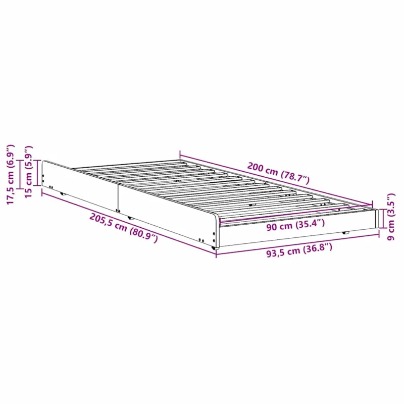 Lovos rėmas Ruda 90 x 200 cm Pušies medienos masyvas
